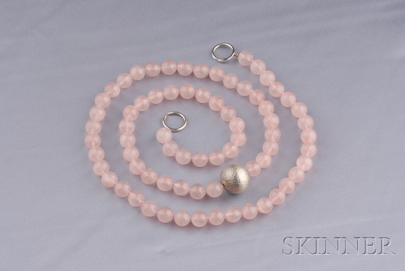 Appraisal: Rose Quartz Bead Necklace Tiffany Co composed of seventy-two beads