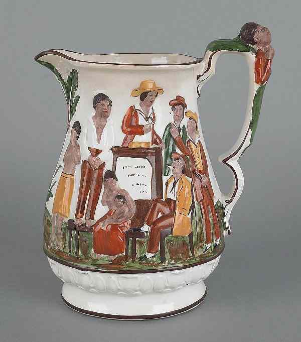 Appraisal: Staffordshire abolitionist's pitcher mid th c decorated with scenes from