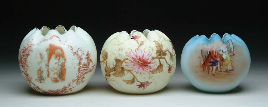 Appraisal: THREE ROSE BOWLS Lot consists of a custard glass rose