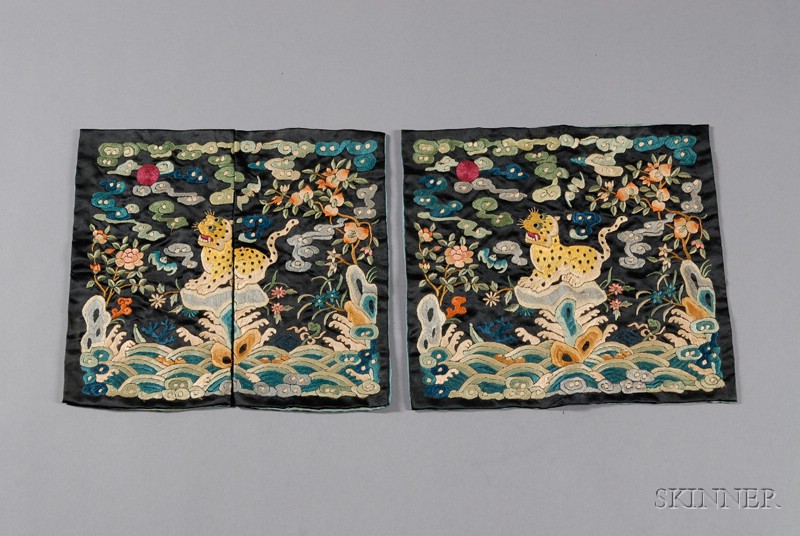 Appraisal: Pair of Rank Badges China late th century embroidery on