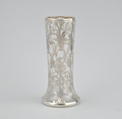 Appraisal: A Silver Overlay Vase Approx H with engraved details on