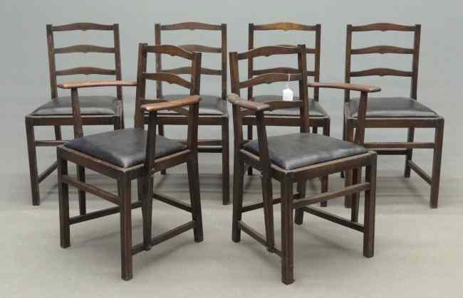 Appraisal: Set of six English ladderback chairs labeled ''Ercol'' two armchairs