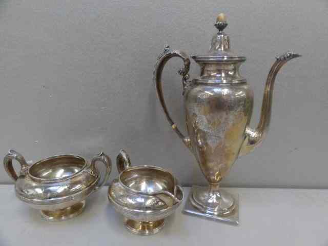 Appraisal: STERLING Piece Etched Tea Set with Bone Finial A good