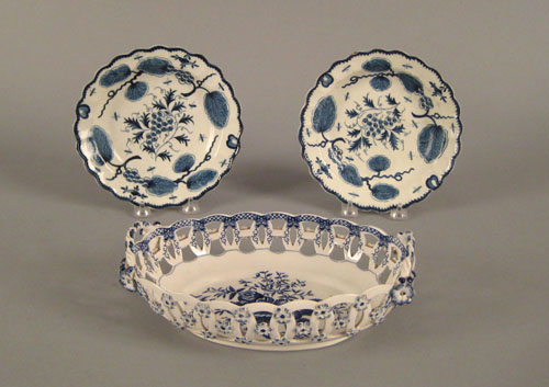 Appraisal: Dr Wall Worcester reticulated blue and white porcelain oval two