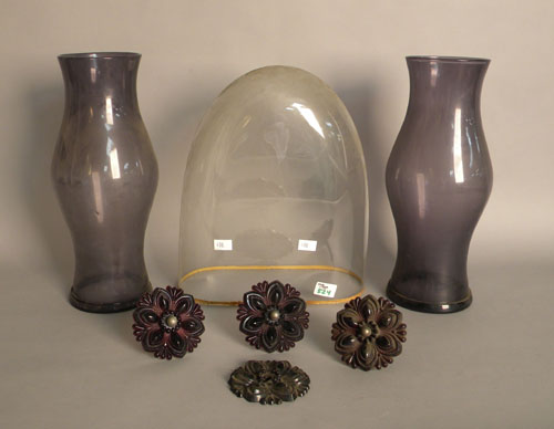 Appraisal: Pair of amethyst glass hurricane shades th c h together