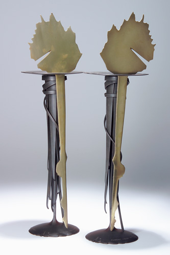 Appraisal: ALBERT PALEY Pair of Sunrise tall candlesticks en suite with