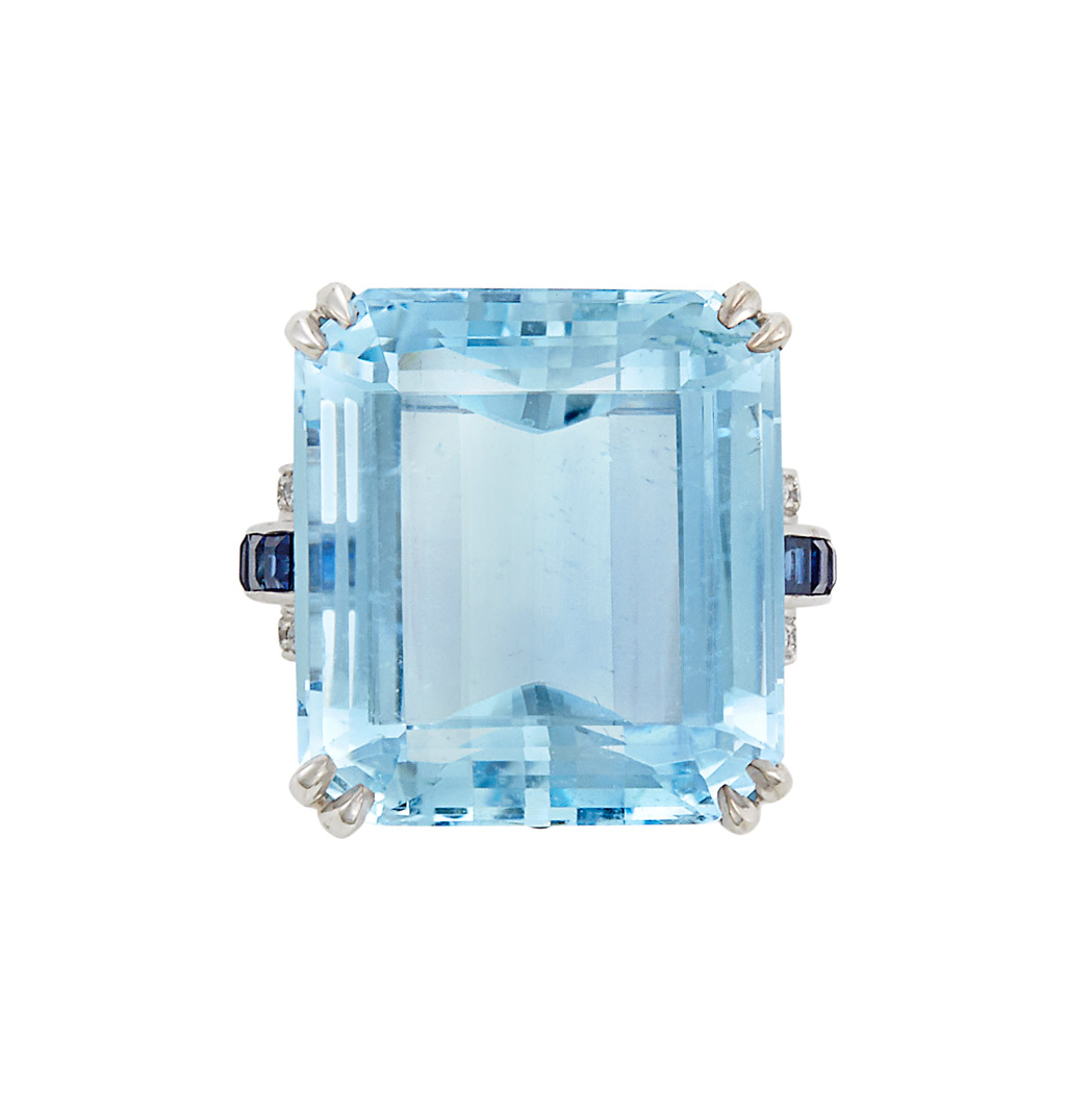 Appraisal: White Gold Aquamarine Sapphire and Diamond Ring One emerald-cut aquamarine