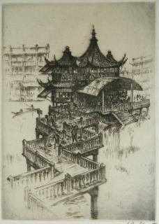 Appraisal: Anton Schutz etching Anton Schutz American - - ''Tea House