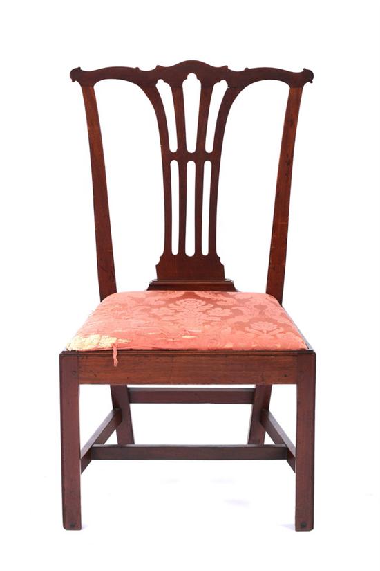 Appraisal: PHILADELPHIA CHIPPENDALE MAHOGANY SIDECHAIR circa - Shaped and molded crestrail