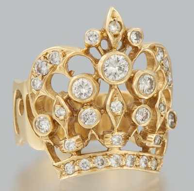 Appraisal: A Crown Design Diamond Ring k yellow gold ring with