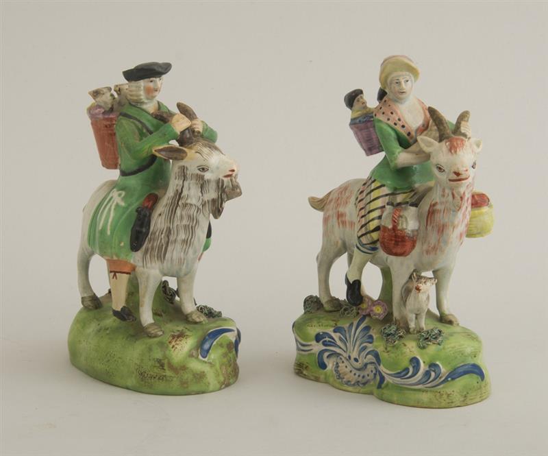 Appraisal: PAIR OF STAFFORDSHIRE PEARLWARE FIGURES THE TAILOR OF GLOUCESTER AND