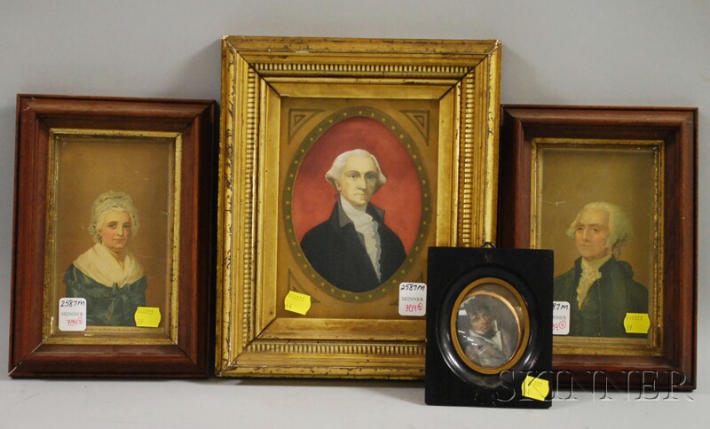 Appraisal: Four Framed Small Portraits a miniature hand-painted portrait on ivory