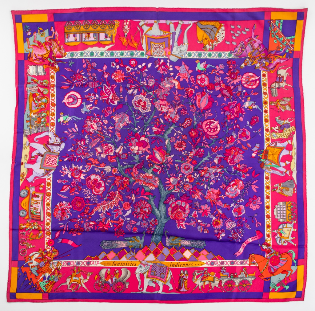 Appraisal: L DUBIGEON HERMES FANTAISIES INDIENNES SILK SCARF Loic Dubigeon for