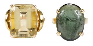 Appraisal: Two Gold Gemstone Rings oval cabochon tourmaline approx x mm