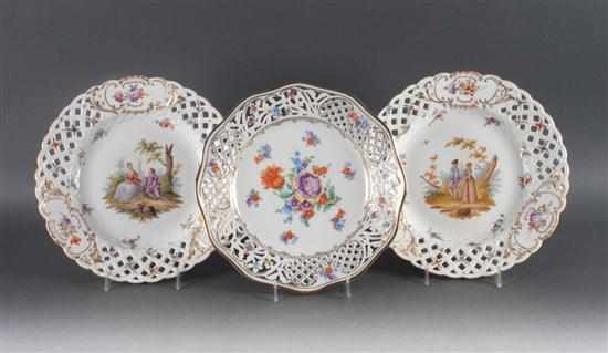 Appraisal: Three Dresden porcelain reticulated plates Estimate - No condition report