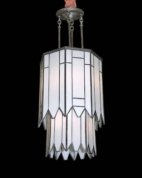 Appraisal: An American Art Deco leaded glass two tier hall lantern