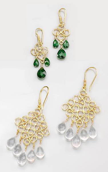 Appraisal: Pair of Moonstone Earrings and a Pair of Chrome Diopside