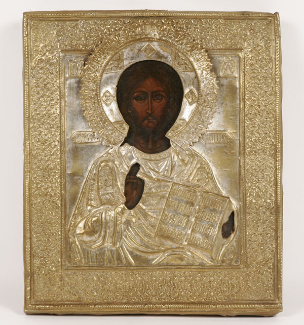 Appraisal: Russian oklad icon of Christ Pantocrator th century x