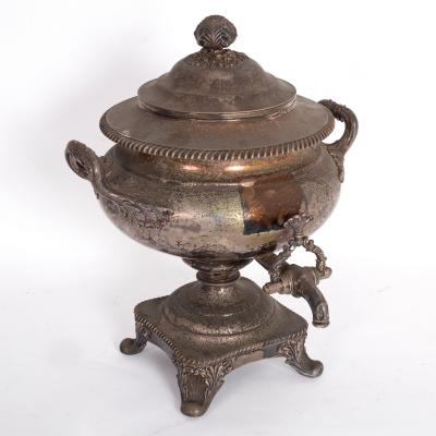 Appraisal: A Sheffield plate tea urn circa of compressed circular form