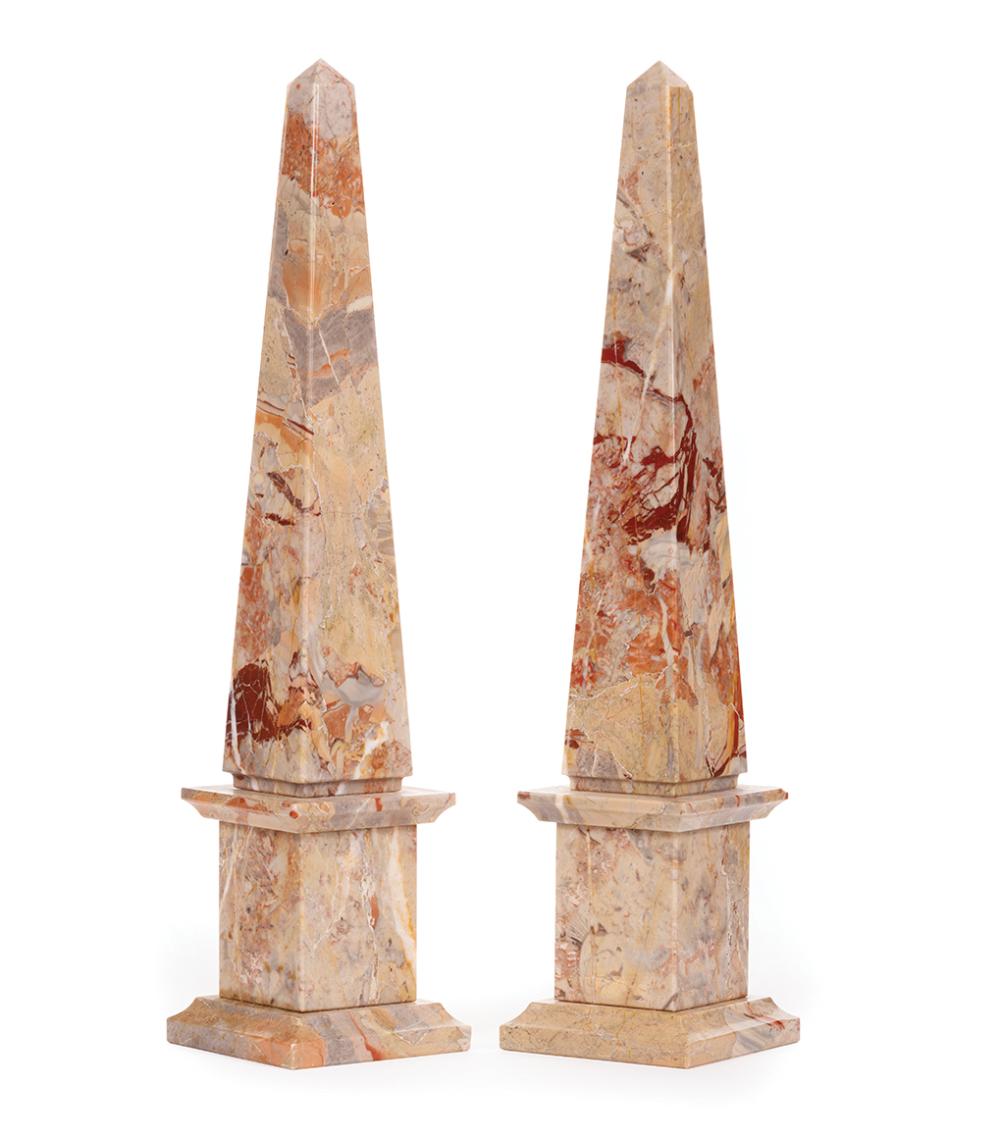 Appraisal: Pair of Continental Variegated Marble Obelisks th c h in