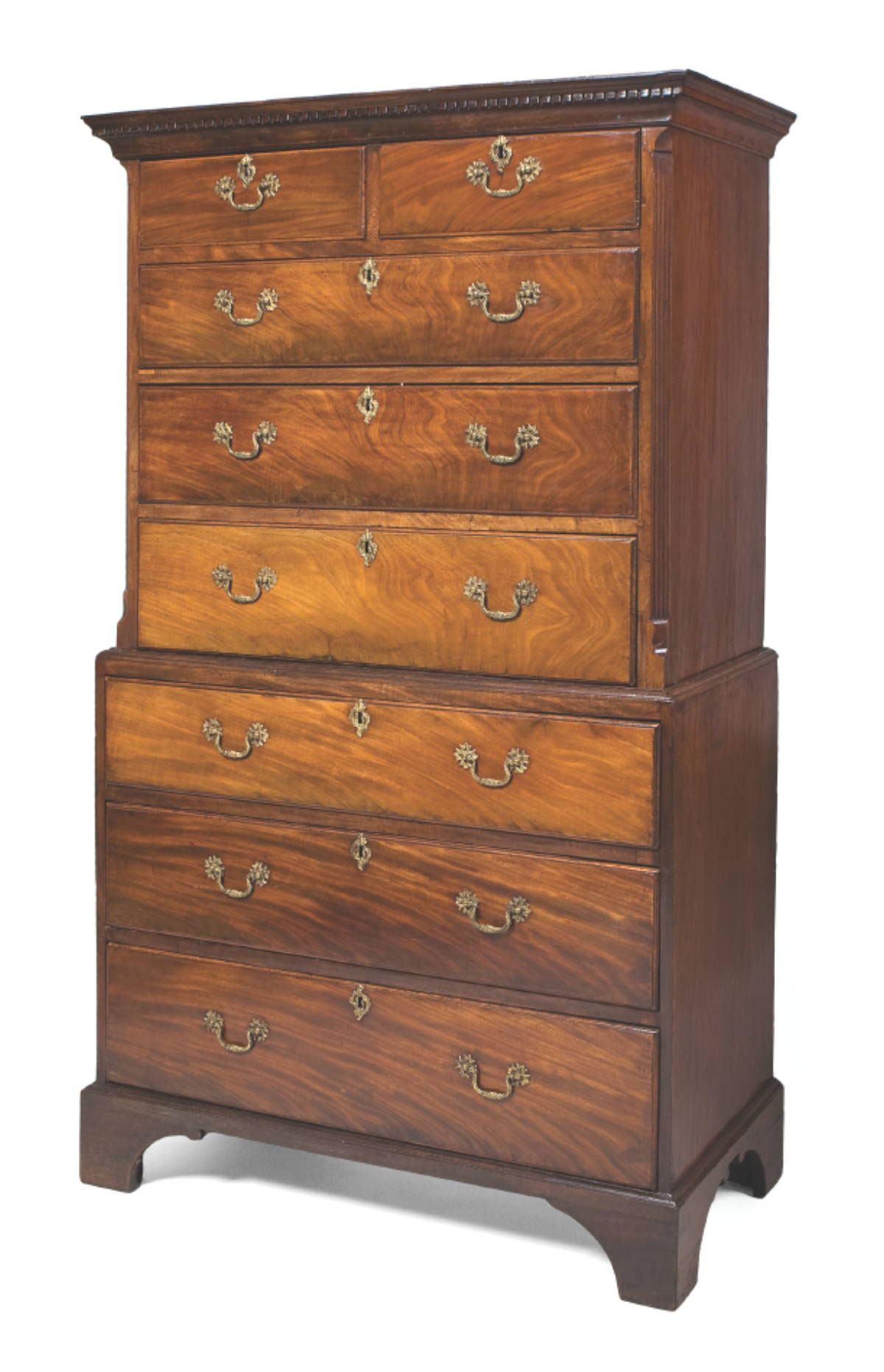 Appraisal: ENGLISH CHIPPENDALE MAHOGANY CHEST ON CHEST The upper section with