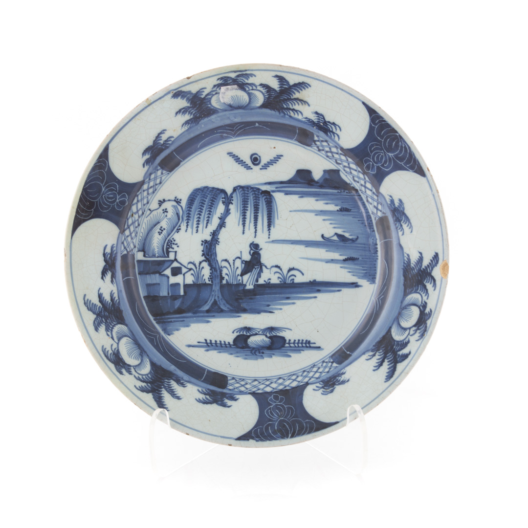 Appraisal: Liverpool blue and white delft plate circa chinoiserie decoration of