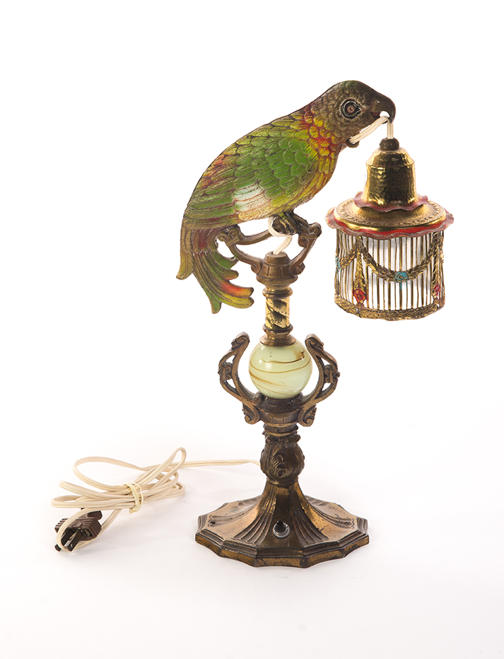 Appraisal: PARROT LAMP WITH COLORFUL POLYCHROME PAINT American st quarter- th