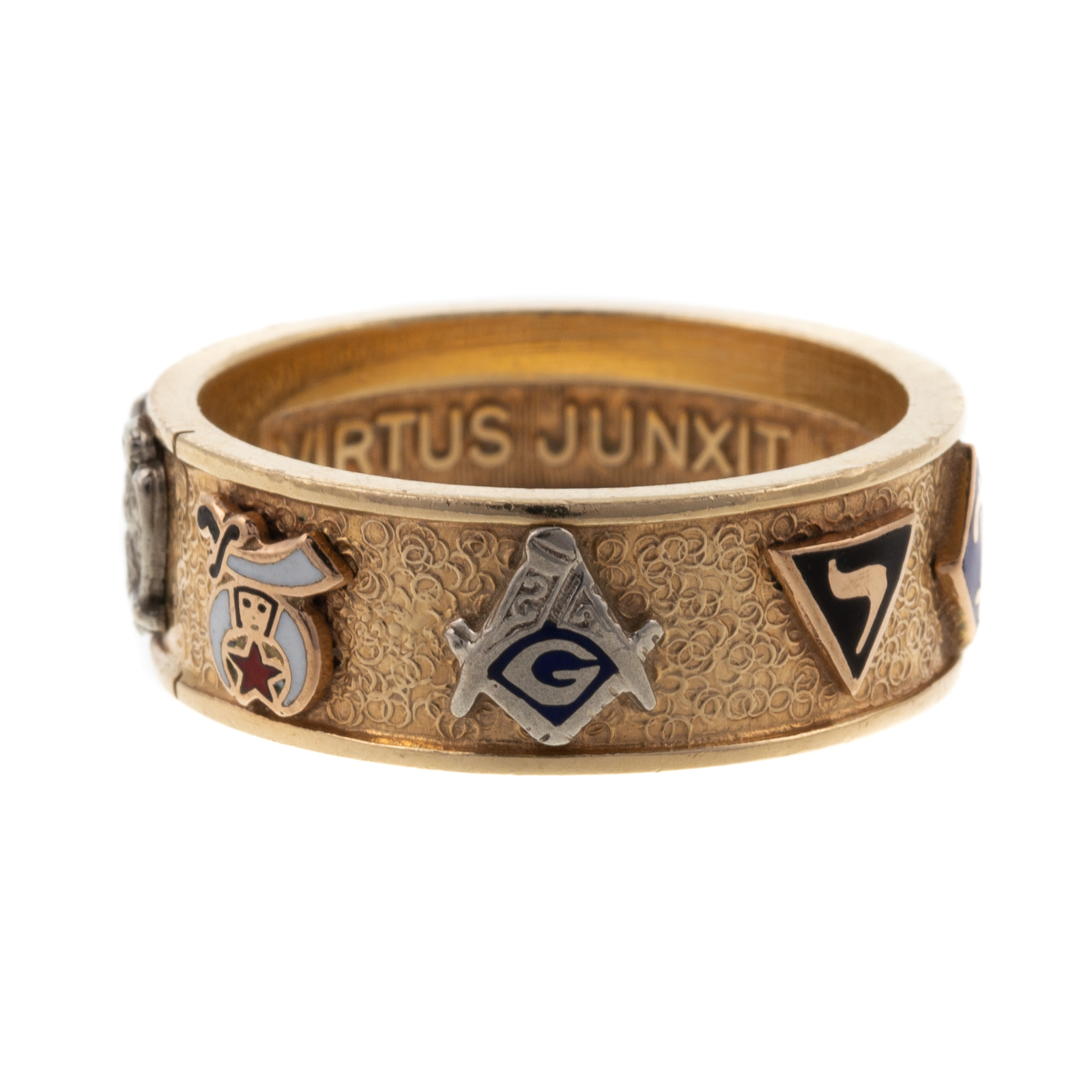 Appraisal: A MASONIC SYMBOL WIDE BAND IN K K yellow gold