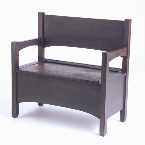 Appraisal: ARTS CRAFTS Loft-seat hall bench in the style of Stickley