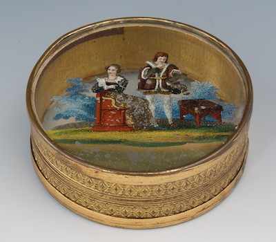 Appraisal: A Reverse Decorated Glass and Gilt Powder Box The -