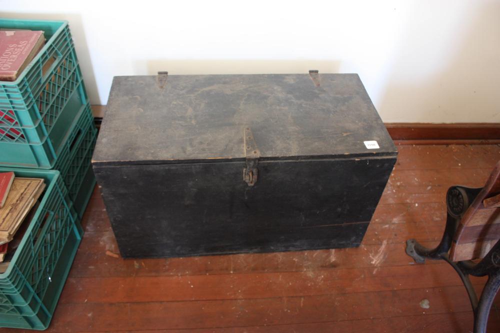 Appraisal: ANTIQUE LIFT-TOP WOOD TOOL BOX H x L x W