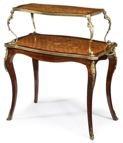 Appraisal: Louis XV style gilt metal mounted marquetry inlaid etagere The