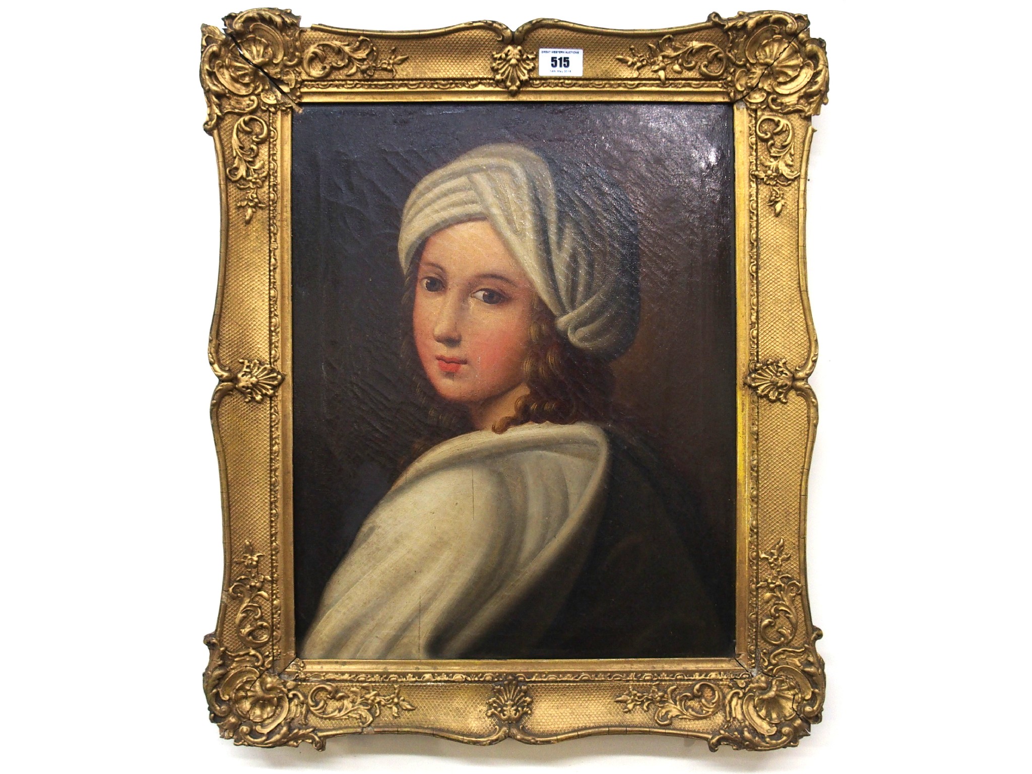 Appraisal: CONTINENTAL SCHOOL Portrait of a young lady wearing a head