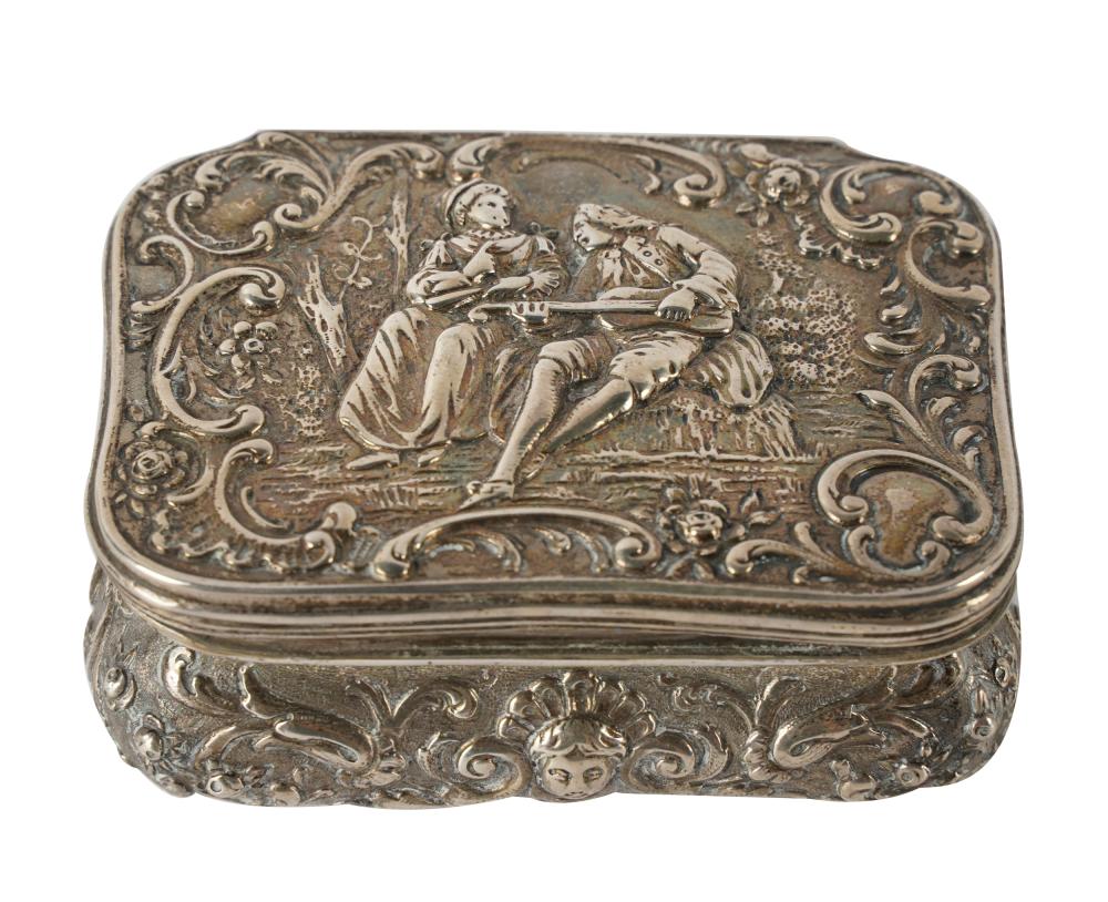 Appraisal: ENGLISH STERLING REPOUSSE PILL BOXWilliam Moering London marked to lid