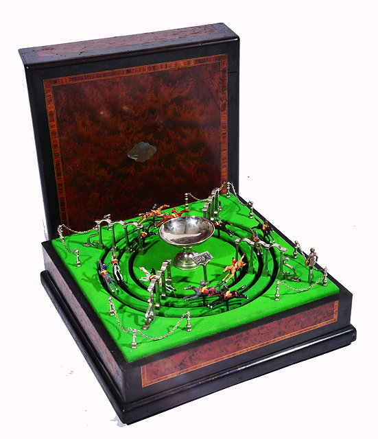 Appraisal: AN ANTIQUE FRENCH COROMANDEL AND EBONY BOXED RACING GAME the