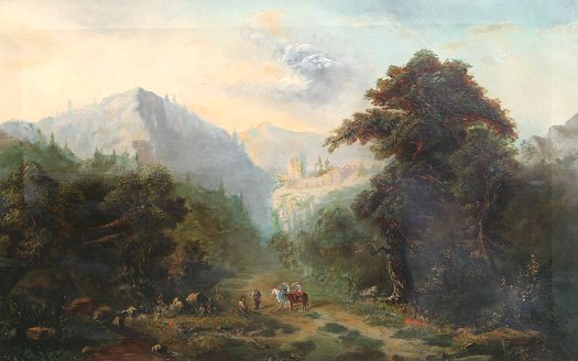 Appraisal: TH C EUROPEAN WILDERNESS LANDSCAPE WITH FIGURES ALONG A TRAIL