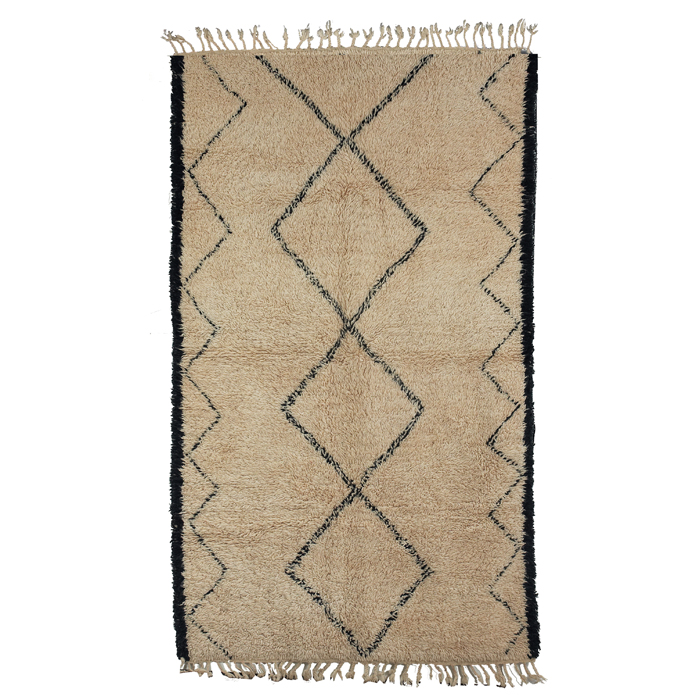 Appraisal: Moroccan rug s hand-knotted thick pile natural wool cream field