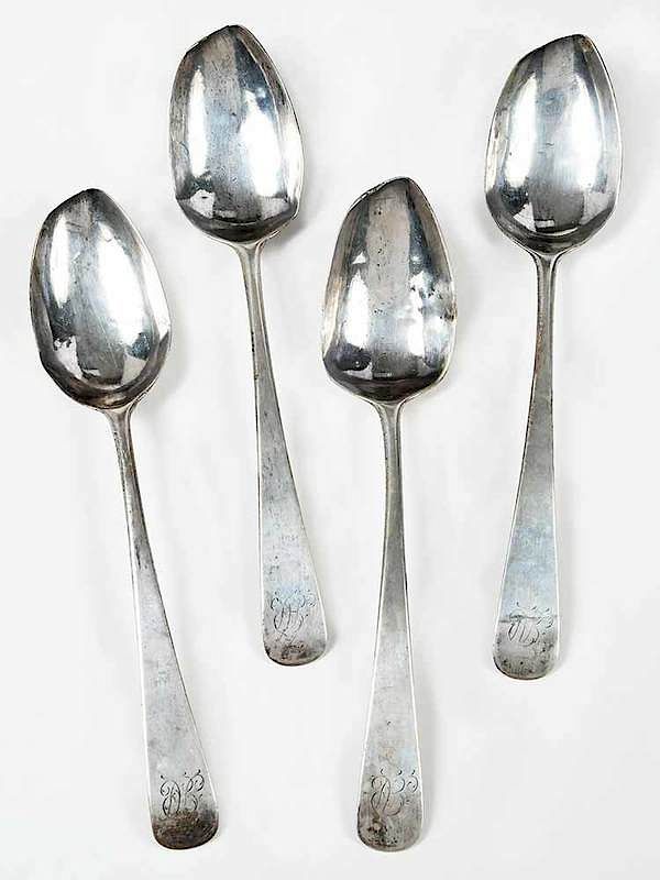 Appraisal: Four Nathaniel Vernon Coin Silver Spoons Charleston South Carolina oval