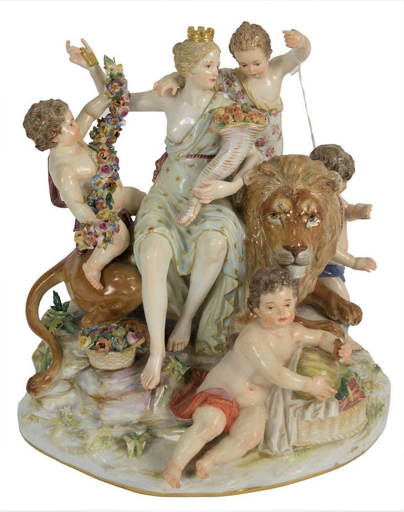 Appraisal: Meissen Figural Group Cybelle crowned goddess seated on a lion