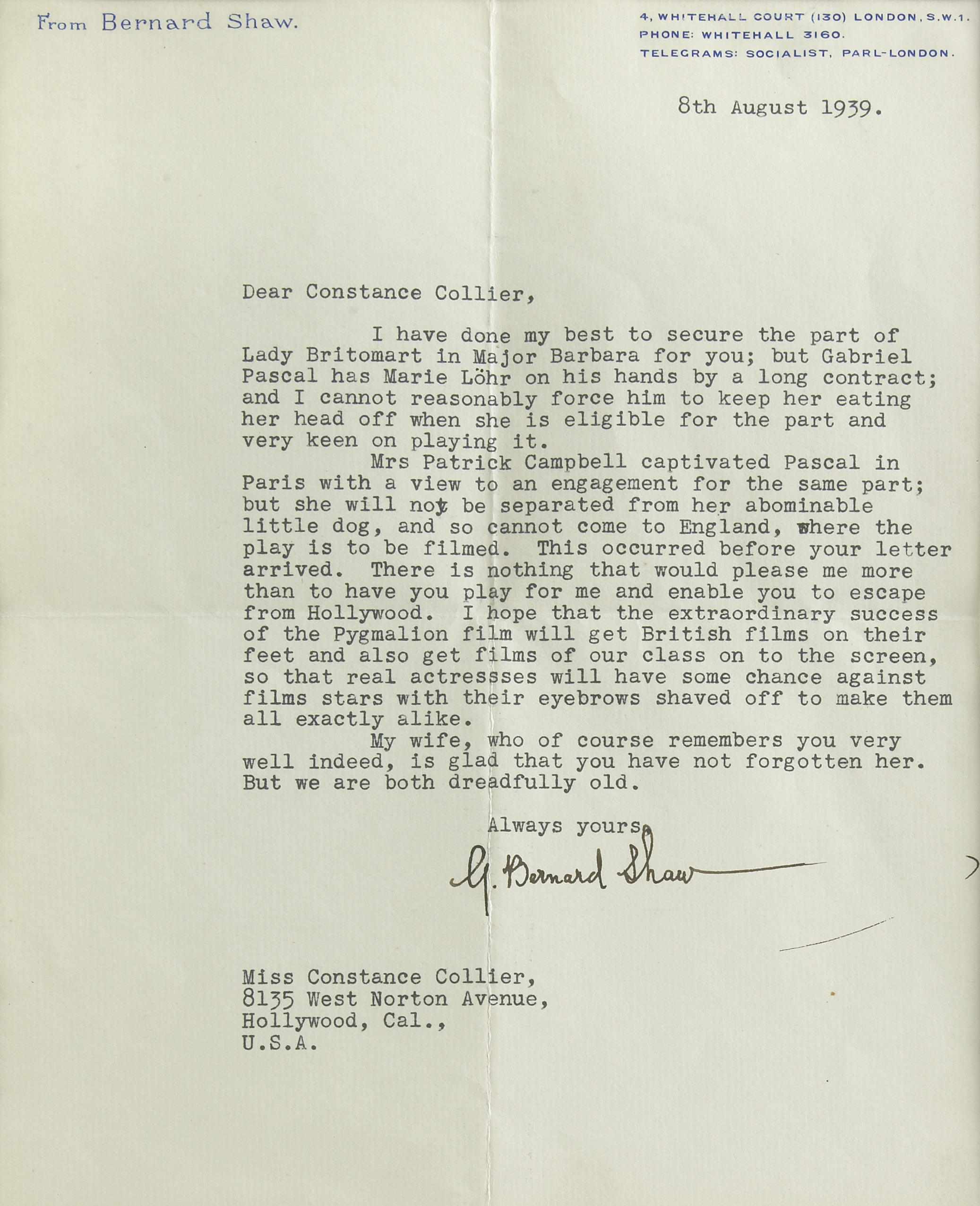 Appraisal: SHAW GEORGE BERNARD - Typed Letter Signed ''G Bernard Shaw''