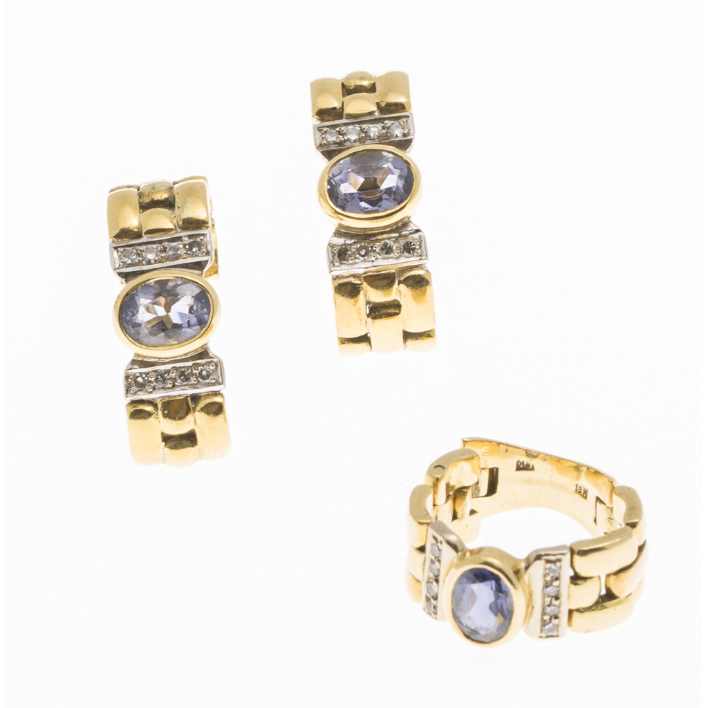 Appraisal: A pair of sapphire and diamond ear clips and ring