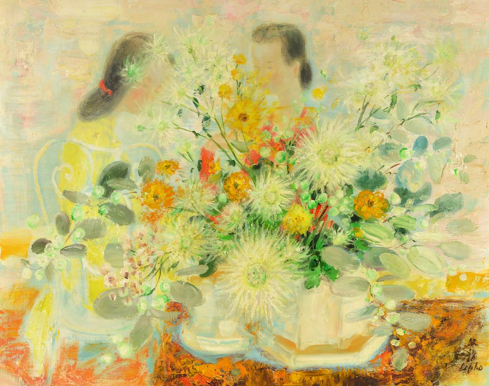 Appraisal: Le Pho 'Young Women with Chrysanthemums' Painting Le Pho Vietnam