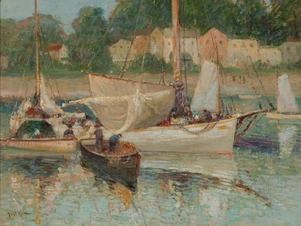 Appraisal: KING PAUL American - Boats in a Harbor oil on