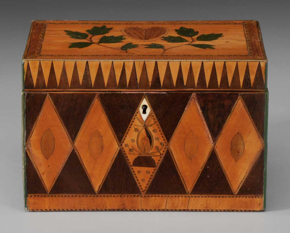 Appraisal: Fine Inlaid Tea Box American early th century lid inlaid