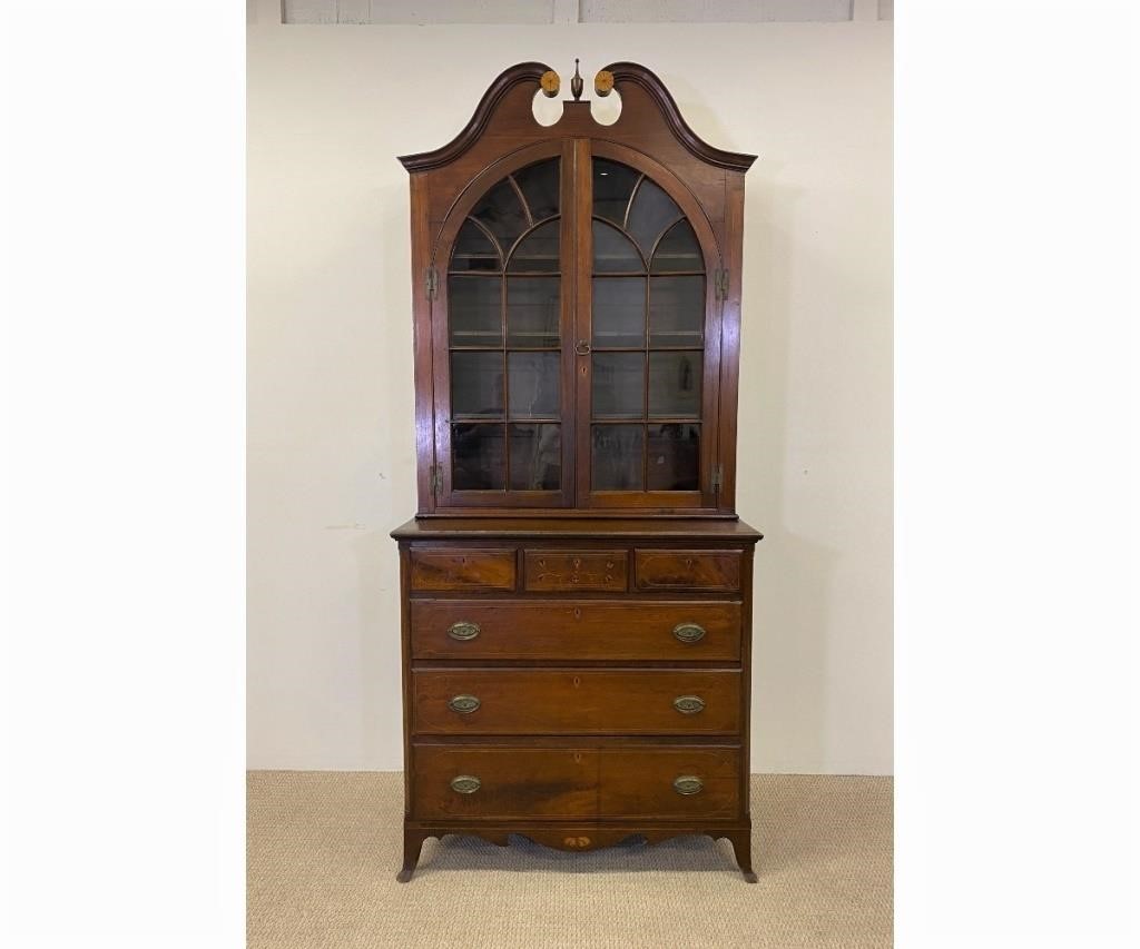 Appraisal: Lebanon County Pa Hepplewhite walnut inlaid cupboard circa with broken