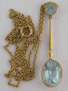 Appraisal: A yellow metal tests carat gold aquamarine pendant marked carat