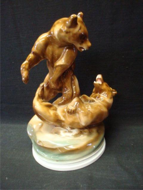 Appraisal: Hungarian porcelain of fighting bears Solsnay of Hungary From a