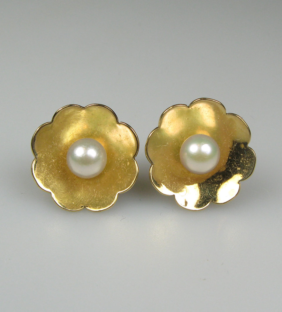 Appraisal: Pair Of k Yellow Gold Button Earrings each set with