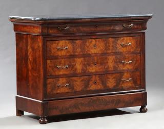 Appraisal: French Louis Philippe Carved Walnut Marble Top Com French Louis