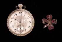 Appraisal: Elgin Pocket Watch Garnet Brooch Elgin Tivoli seventeen jeweled double